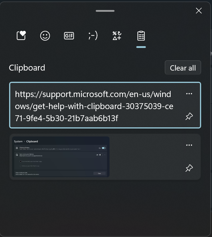 A screenshot of the Windows Clipboard tool